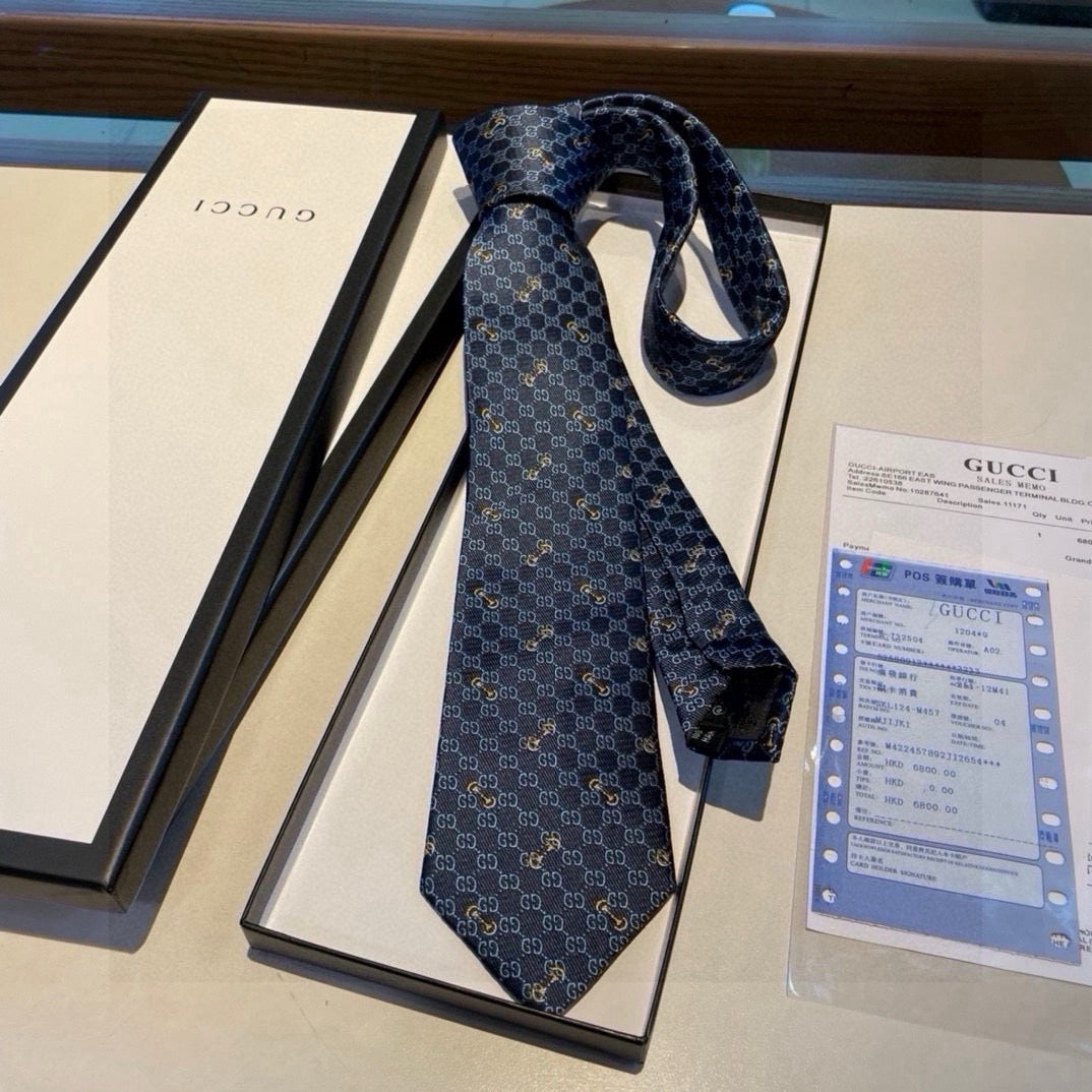 Gucci Style Men's Geometric Monogram Silk Tie