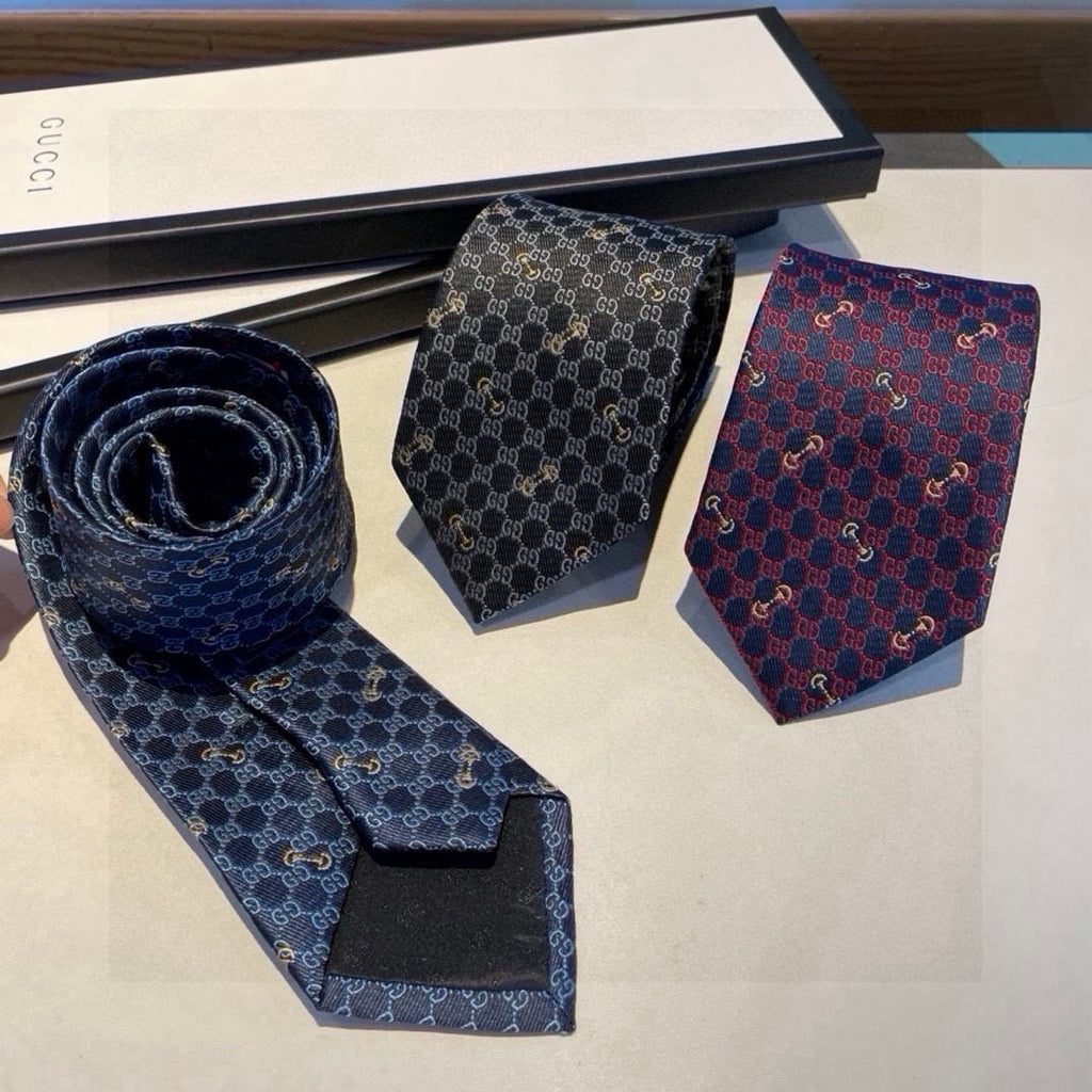 Gucci Style Men's Geometric Monogram Silk Tie