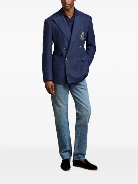 Ralph Lauren Purple Label double-breasted crest-embroidered jacket