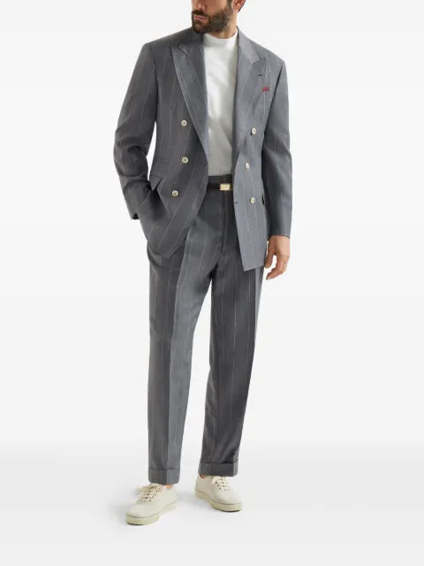 Brunello Cucinelli virgin wool chalk stripe one-and-a-half breasted tailor blazer