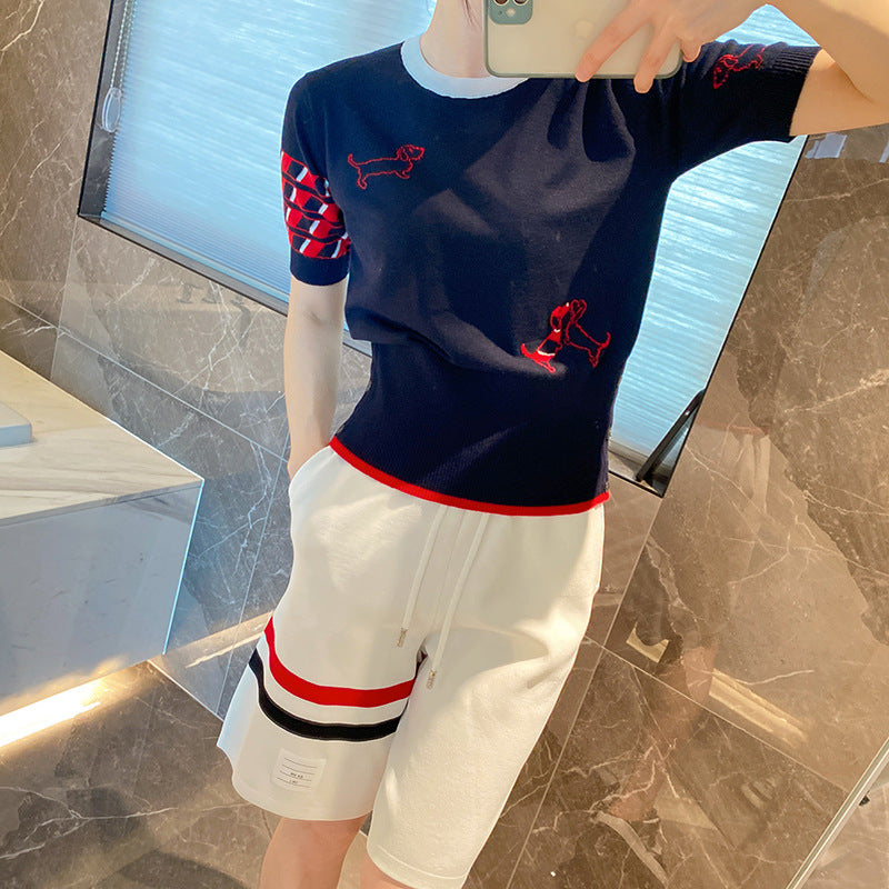 Thom Browne Embroidered Short Sleeve Sweater