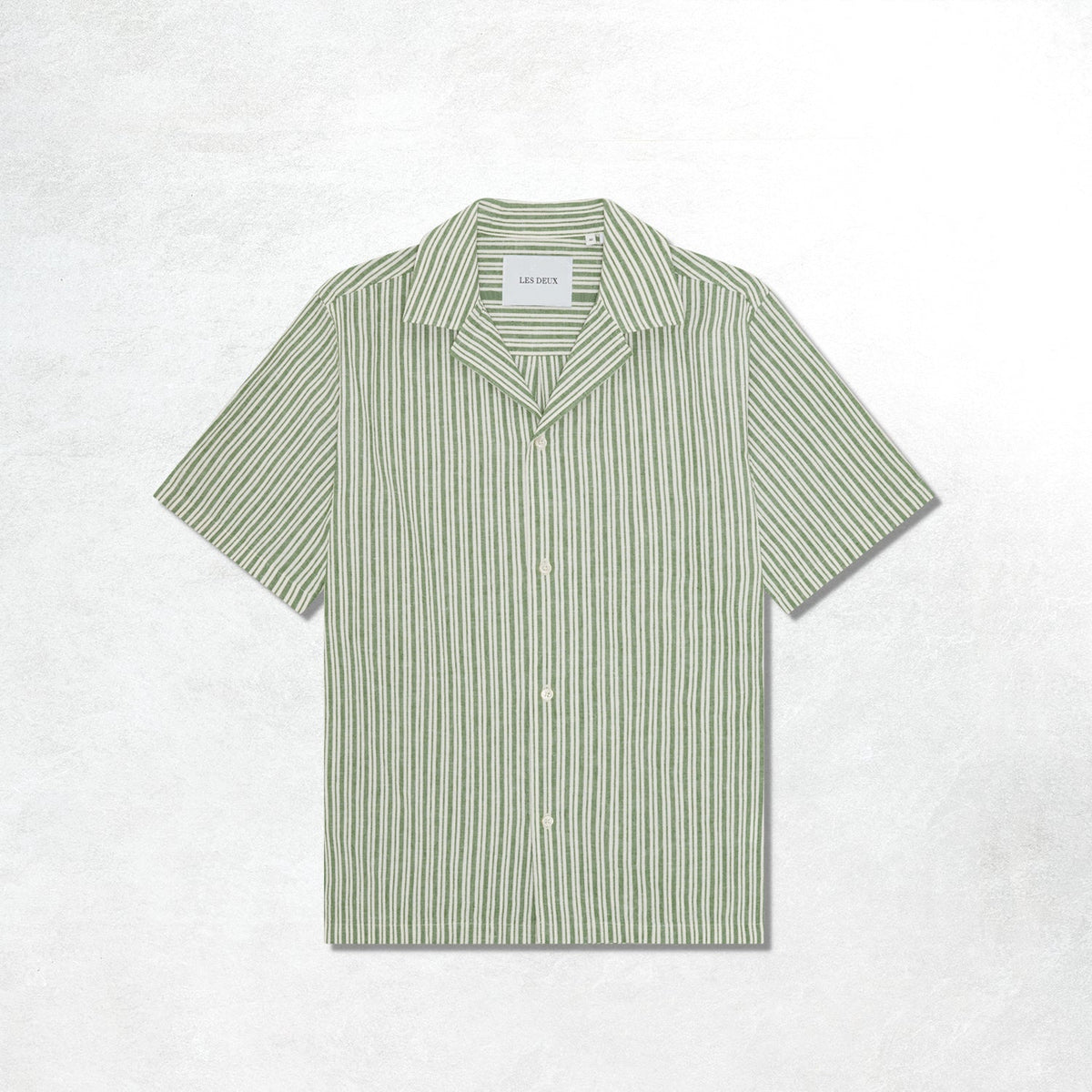 Les Deux Stripe Cotton-Linen SS Shirt: Artichoke Green