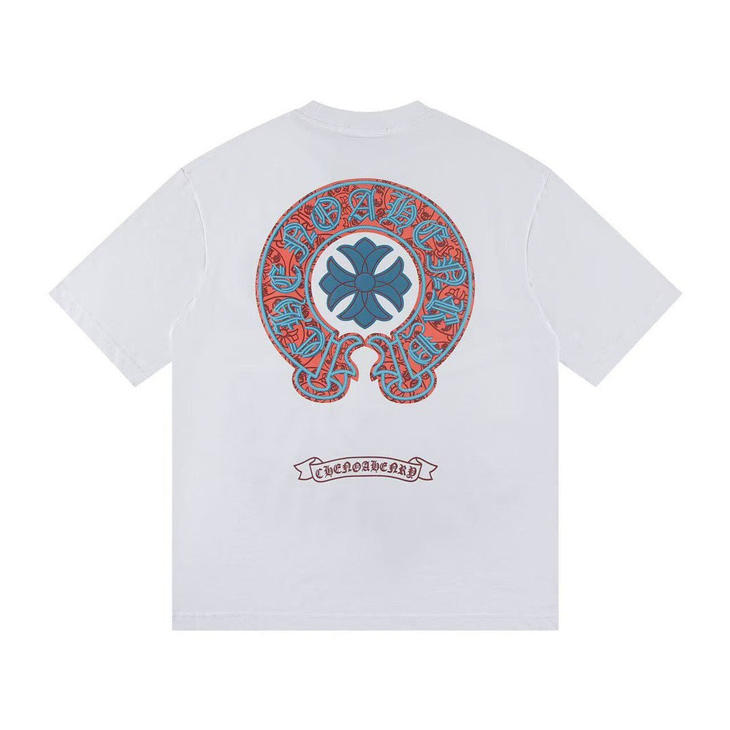 Chrome Hearts Color Sanskrit Cross Print Short Tee Unisex Y2K