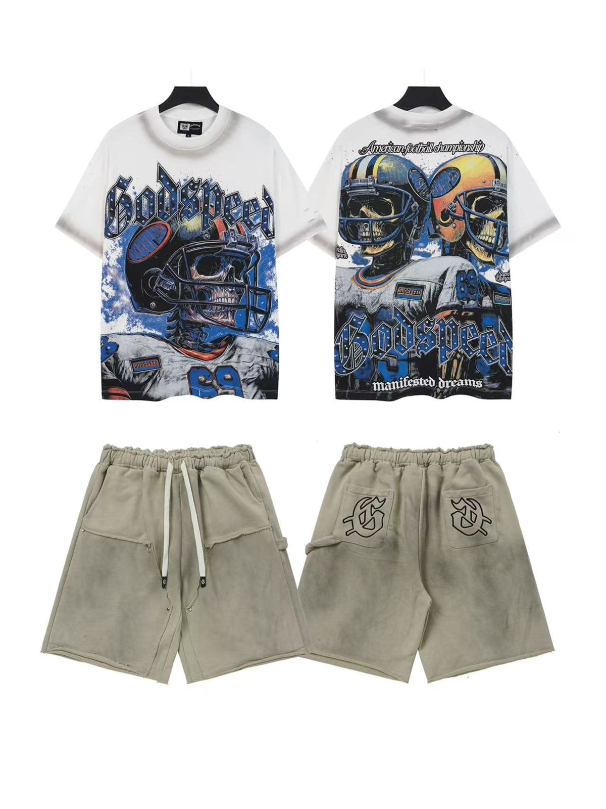 Godspeed Football Helmet Graphic T-Shirt and Shorts Set