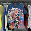 Godspeed T-shirts Skull Baseball Players Printed Cotton Casual Short Sleeves Men and Women