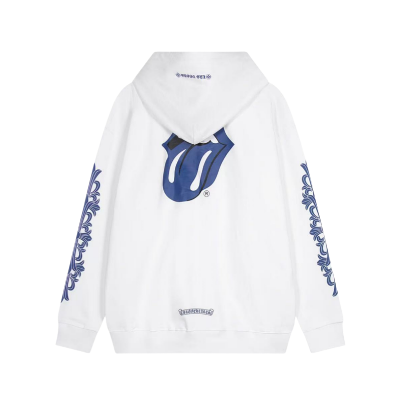 Chrome Hearts Rolling Stones Script Blue Logo Hoodie 9817