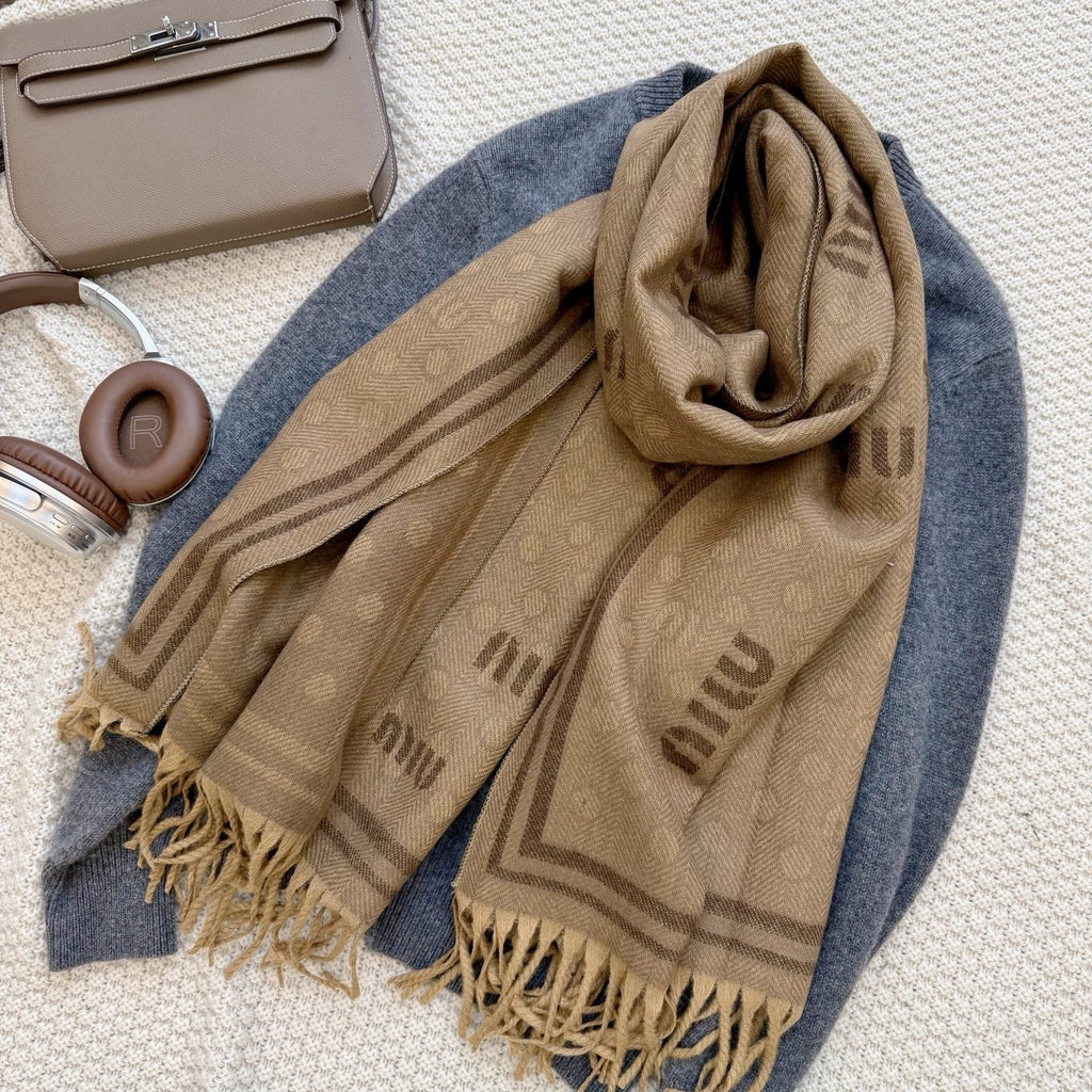 Miu Miu Style All-Over Logo Fringe Scarf