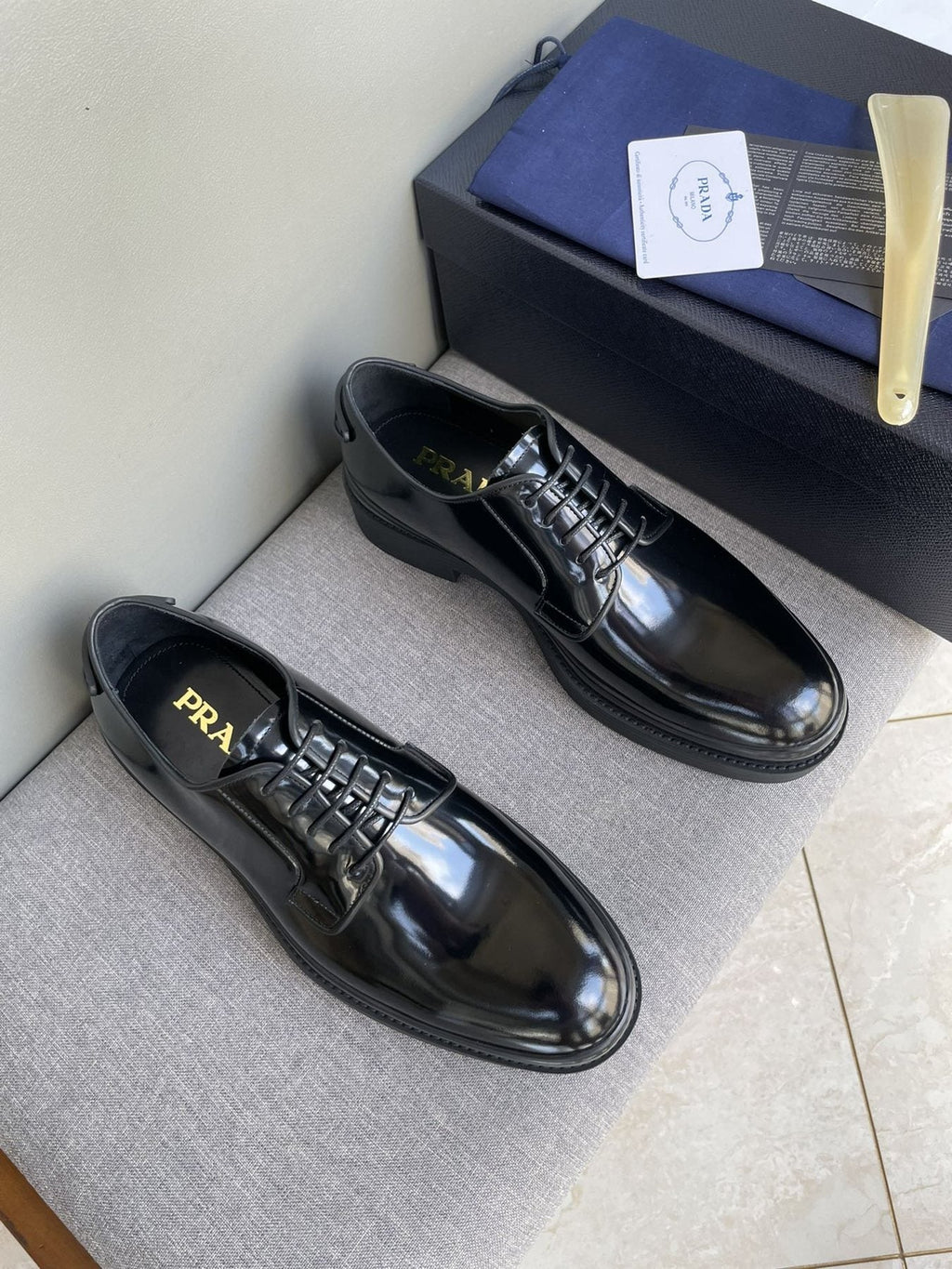 Prada Black Glossy Oxford Shoes