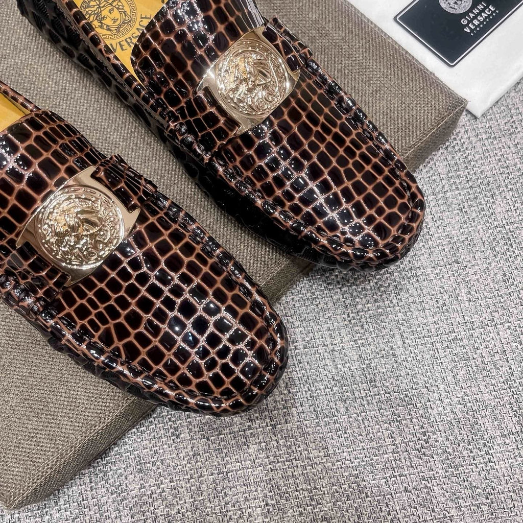 Versace Men's Brown Embossed Medallion Loafers