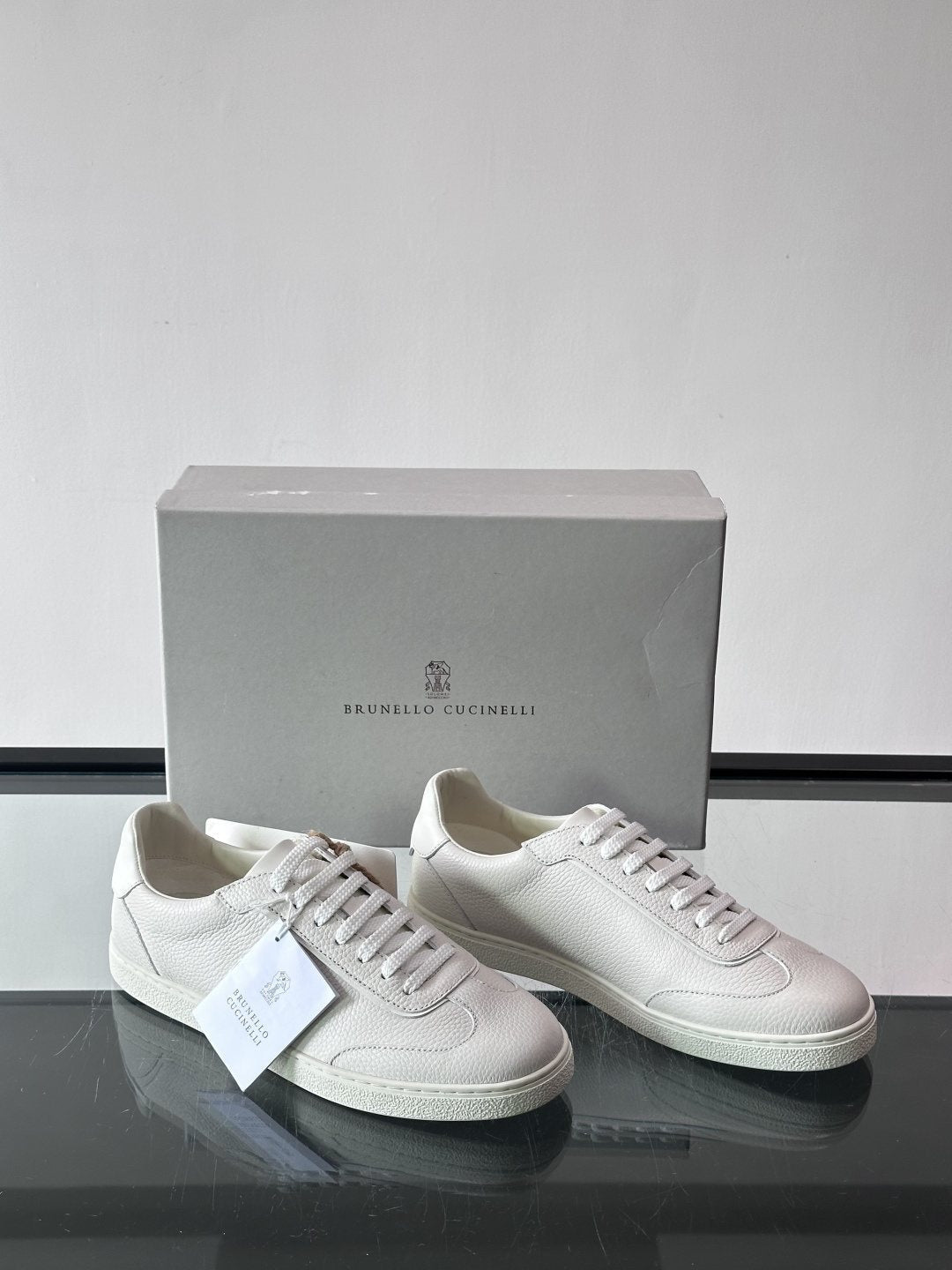 Brunello Cucinelli Men's Light Gray Leather Low-Top Sneakers