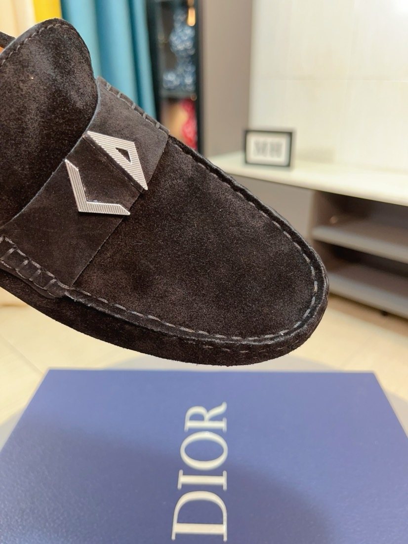 Dior Black Textured Slip-On Loafers