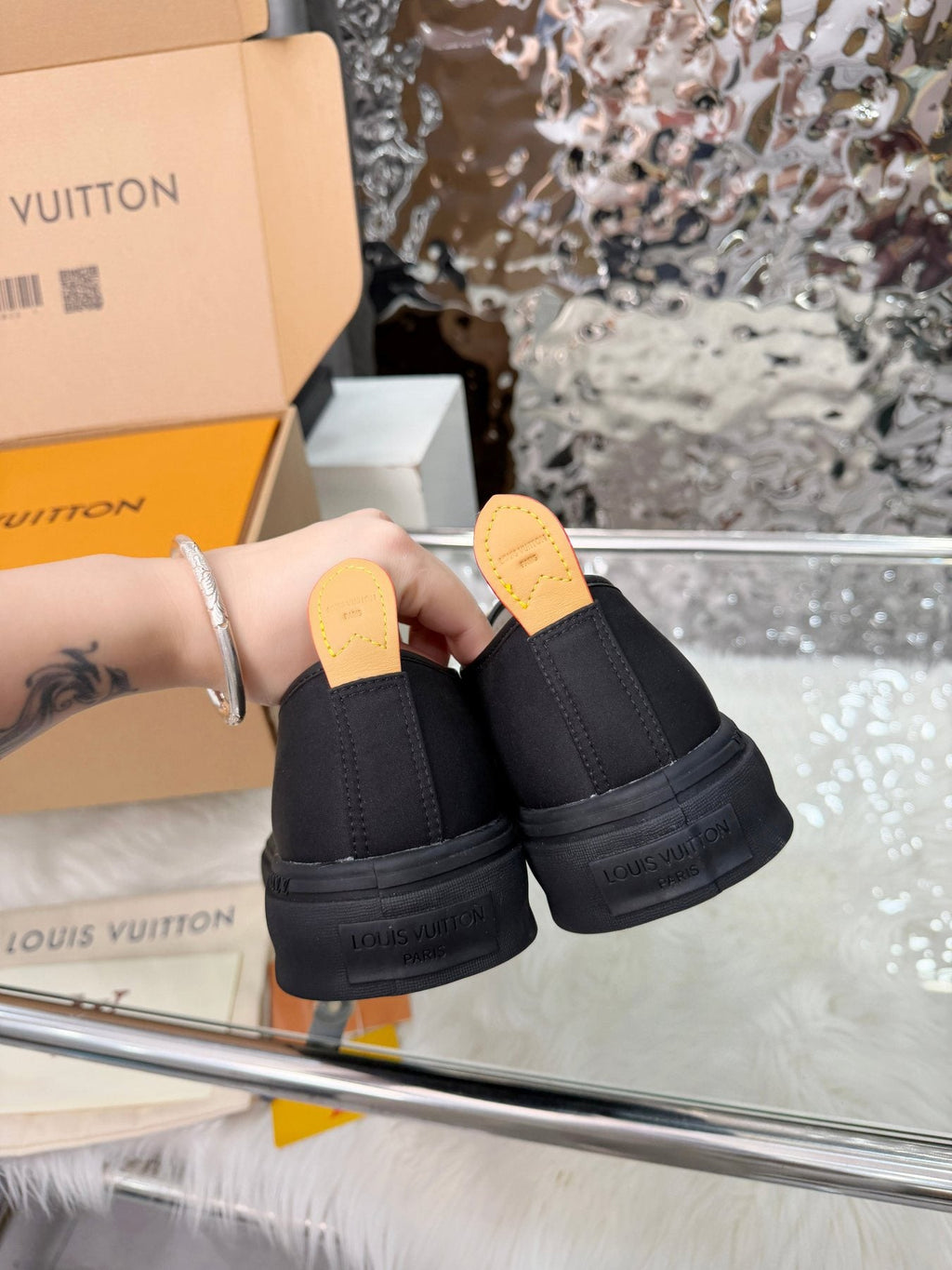 Louis Vuitton Black White-Lace Low-Top Sneakers