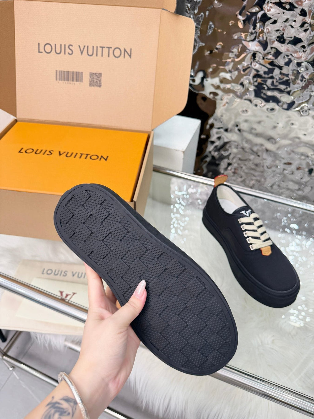 Louis Vuitton Black White-Lace Low-Top Sneakers