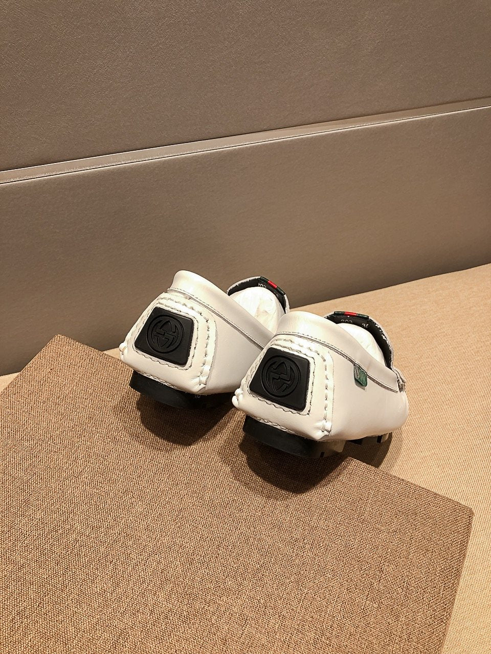 Gucci White Web-Stripe Loafers