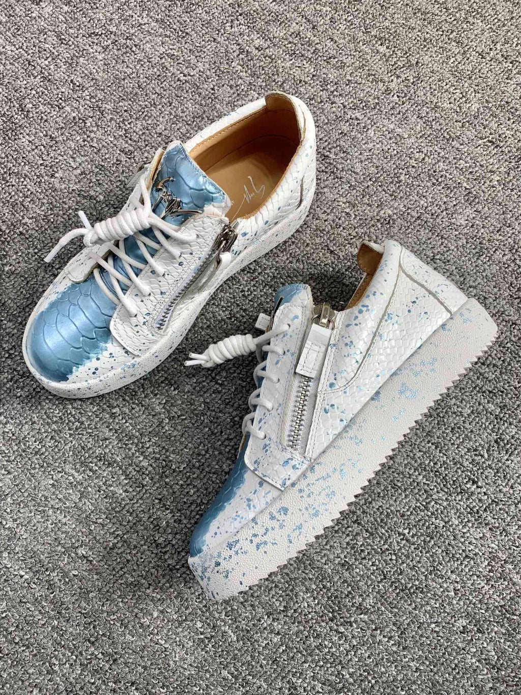 Giuseppe Zanotti Blue Speckle Low-Top Sneakers
