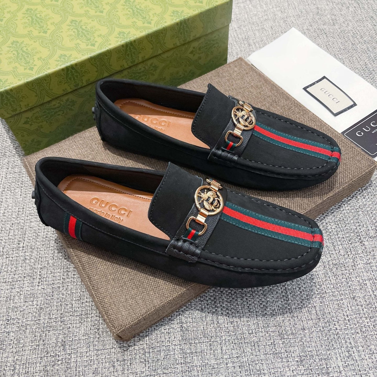 Gucci Black Stripe Driving Shoes