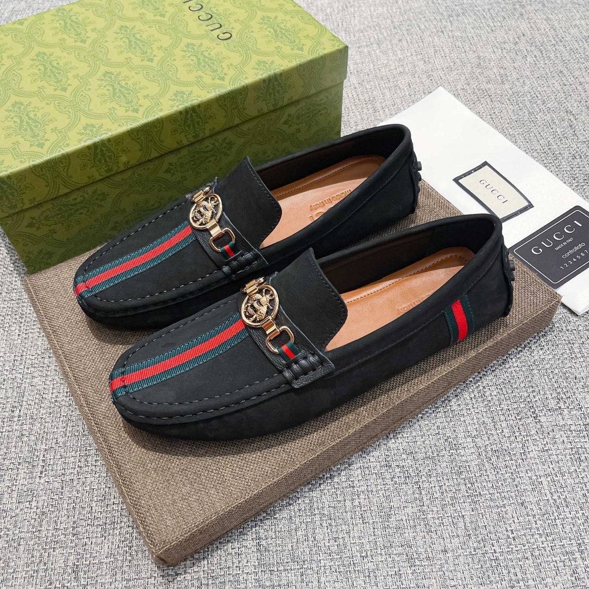 Gucci Black Stripe Driving Shoes