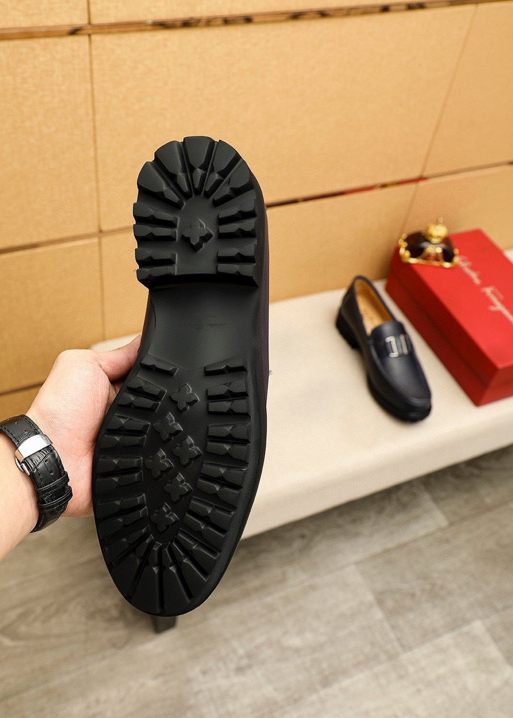 Ferragamo Black Buckle Leather Loafers