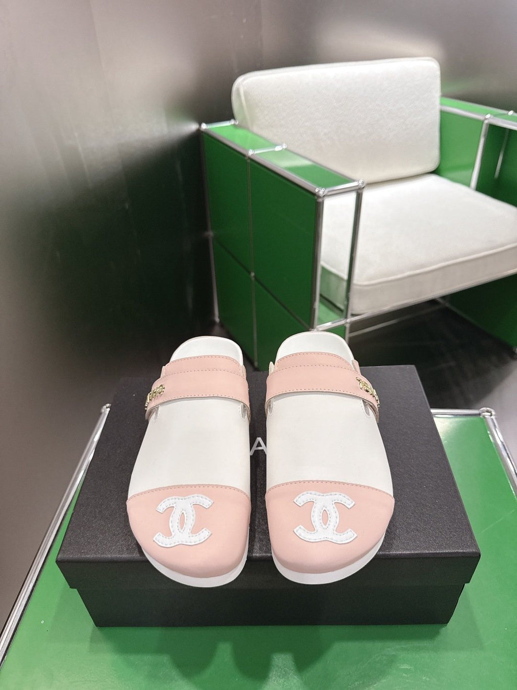 Chanel Quilted Closed-Toe Slide Sandals