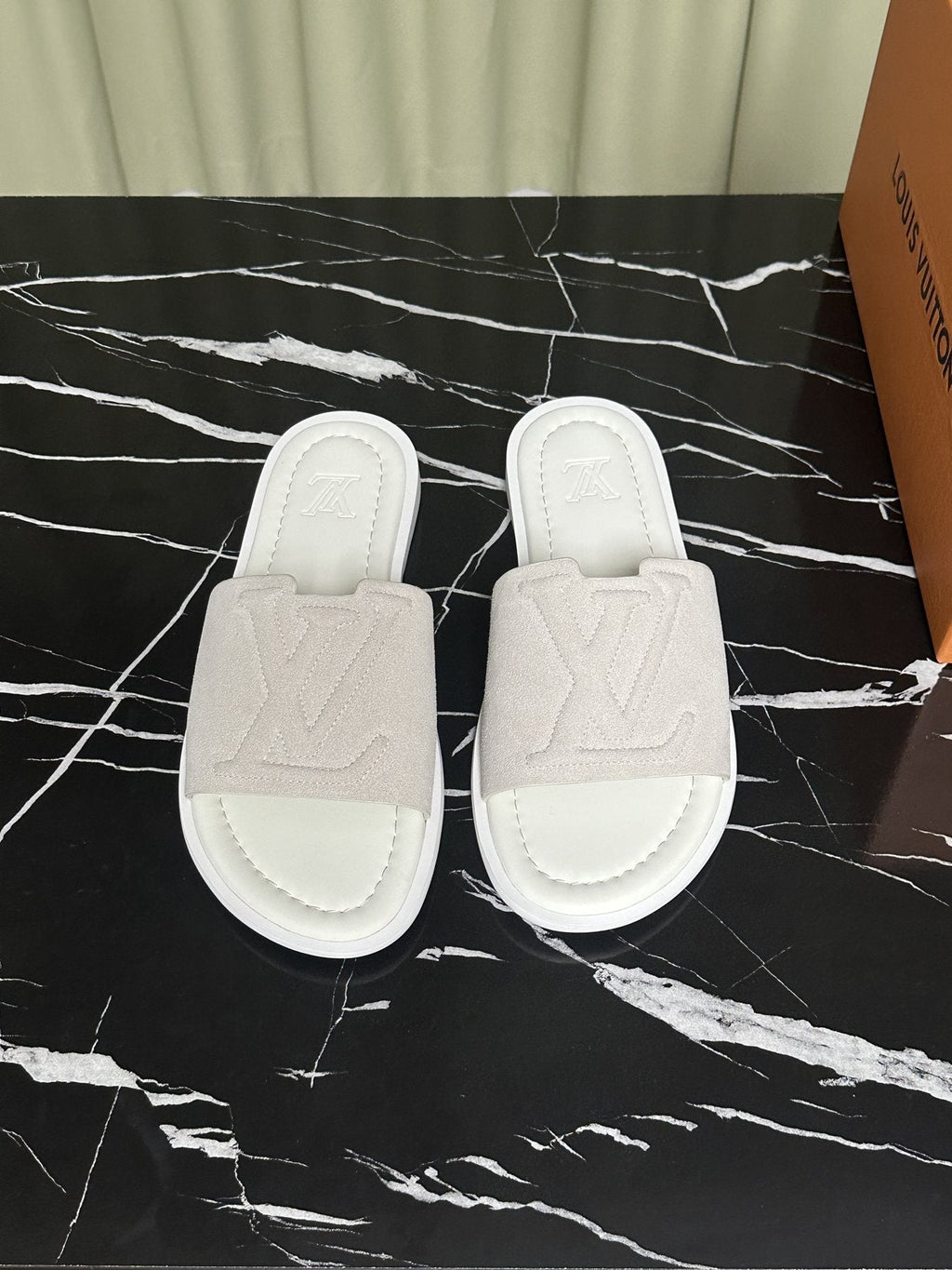 Louis Vuitton Embossed Strap Slide Sandals