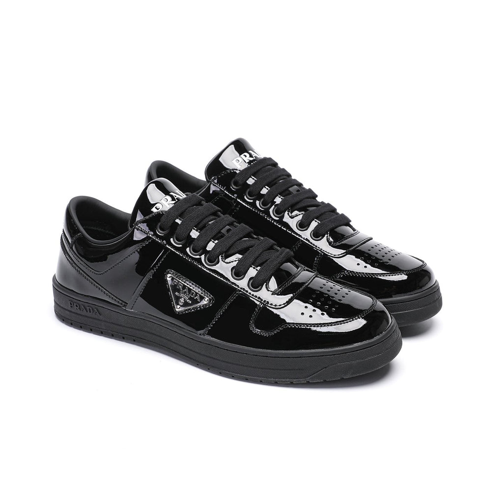 Prada Men's Triangle Plaque Low-Top Sneakers - Perforated Toe Box